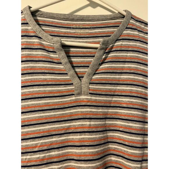 LL Bean Gry/Blck/Wht/Orange Stripe Gorpcore Casual V-Neck Long Sleeve Top S - Picture 4 of 5